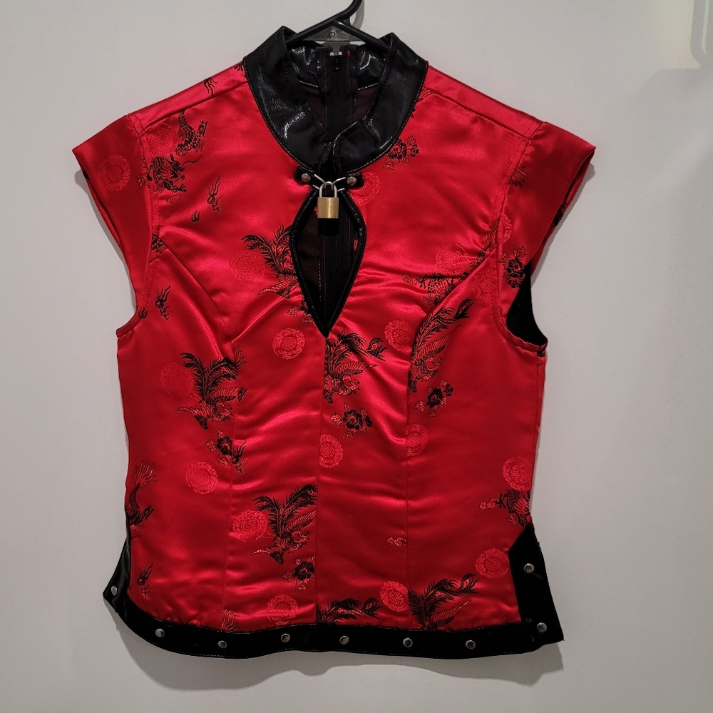 Lip Service Red Asian Bondage Top with Lock